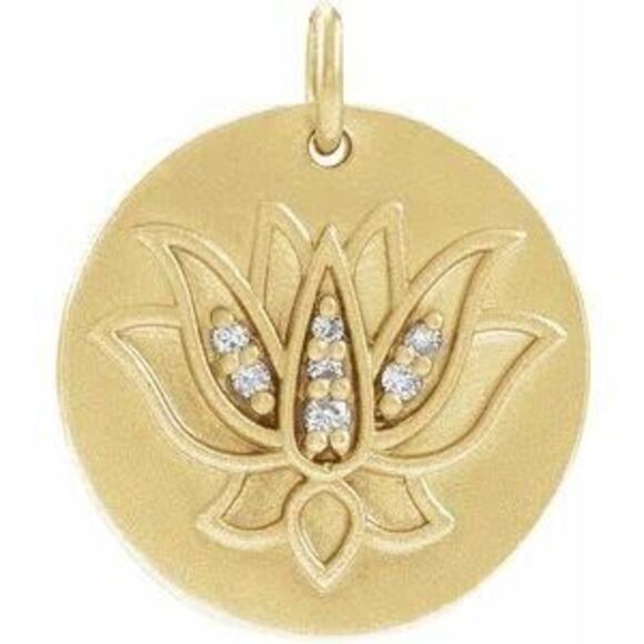 Kazi Luxury 14K Yellow Gold .025 CTW Natural Diamond Lotus Pendant - Picture 2 of 2